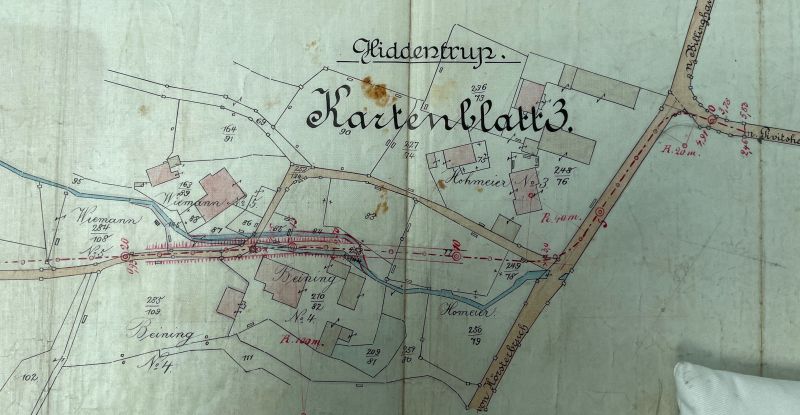 Datei:Neue Straßentrassierung und Gebäudegrundrisse in Hiddentrup, 1914, LAV NRW OWL L80.22 Nr. 453.jpg