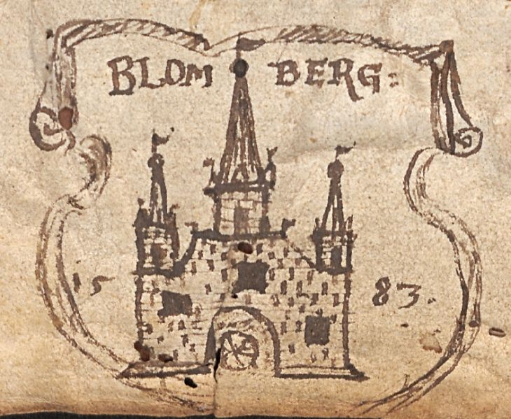 Datei:Blomberg, Stadtwappen von 1583 im Stadtbuch I, Melchior Kalden, Ausschnitt StadtA Blomberg.jpg